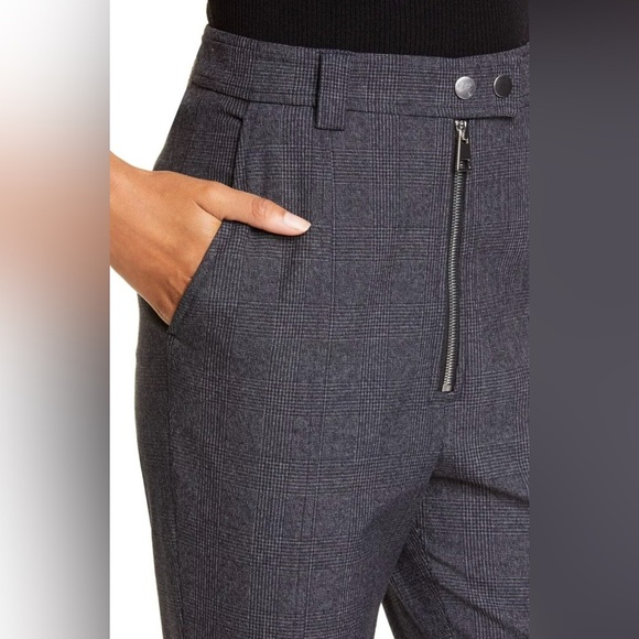 A.L.C Grey Plaid Flare Leg Trouser Pants Exposed Zipper Size 10 - Picture 4 of 16